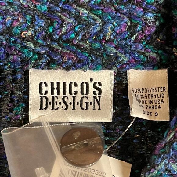 NWT Vintage Chico's Design Woven Jacket Sz 3 Textured Tweed Blazer large - Picture 11 of 13
